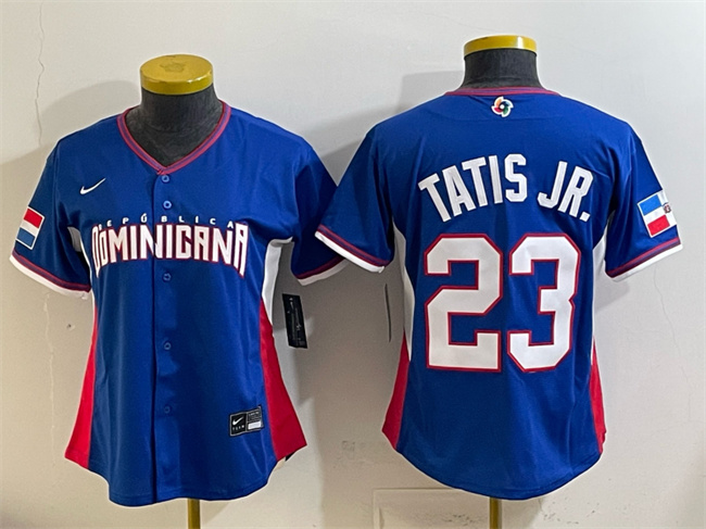 Women's Dominican Republic Baseball #23 Fernando Tatis Jr. Royal 2026 World Baseball Classic Road Stadium Stitched Baseball Jersey(Run Small)